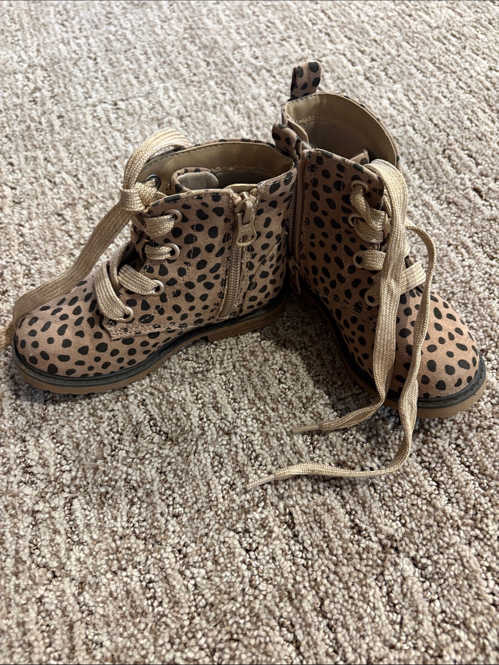 Cat & Jack Tan Leopard-Print Lace-Up Kids' Boots